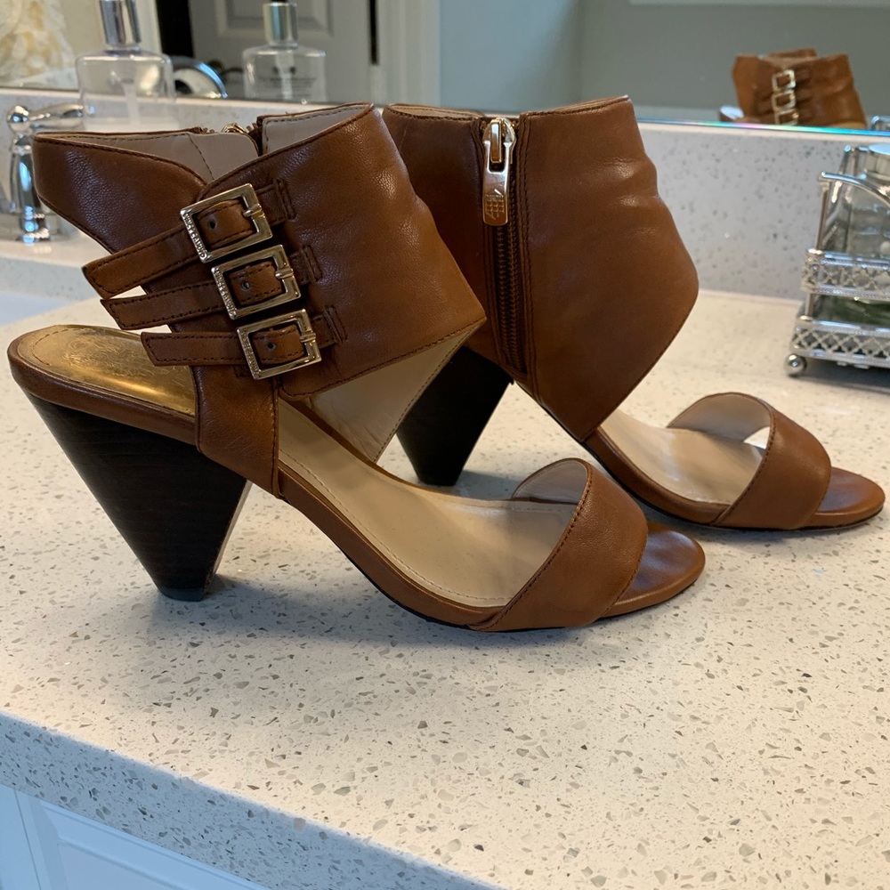 Vince Camuto 5.5 tan heel with gold embellishment